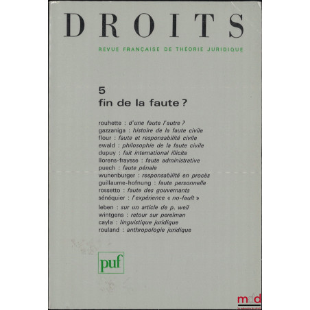 FIN DE LA FAUTE, Droits, Revue Française de Théorie Juridique, n° 5