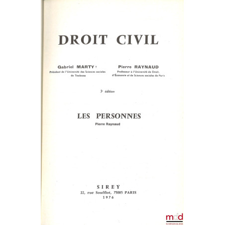 DROIT CIVIL, Les personnes, 3e éd.