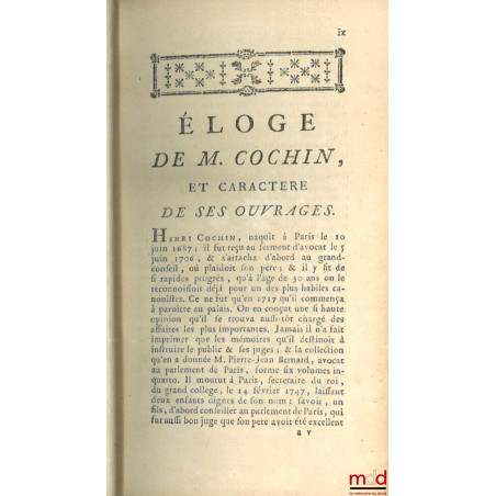 ŒUVRES CHOISIES DE FEU MR. COCHIN, ECUYER, AVOCAT AU PARLEMENT