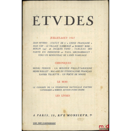 STATUT DE L’ « L’UNION FRANÇAISE », Études, 80e année, t. 254, Juillet-Août-Septembre 1947