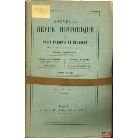 NOUVELLE REVUE HISTORIQUE DE DROIT FRANÇAIS ET ÉTRANGER, troisième année 1879