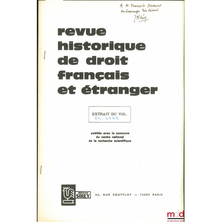 INSURANCE IN RABBINIC LAW, extrait de la Revue historique de droit français et étranger n° 54, 1976