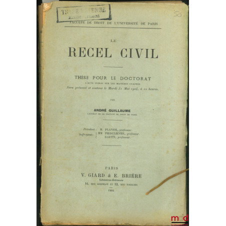 RECEL CIVIL, Faculté de droit de l’Université de Paris