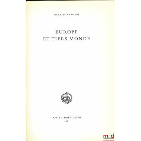 EUROPE ET TIERS MONDE, coll. Aspects européens, n° 7