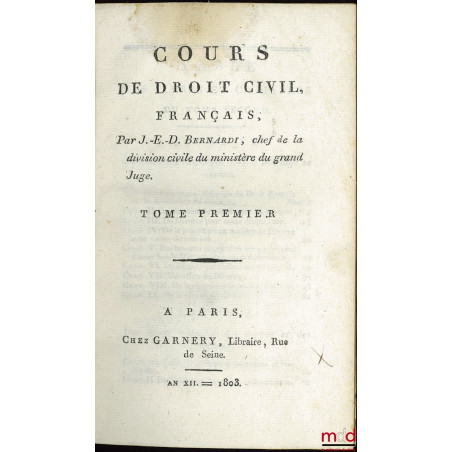 COURS DE DROIT CIVIL FRANÇAIS