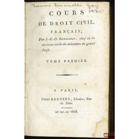 COURS DE DROIT CIVIL FRANÇAIS