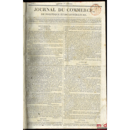 JOURNAL DU COMMERCE, DE POLITIQUE ET DE LITTÉRATURE, n° 162 à 526 :1er  janvier 1818 - 30 juin 1818 ;1er juillet 1818 - 31 ...