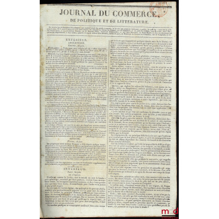 JOURNAL DU COMMERCE, DE POLITIQUE ET DE LITTÉRATURE, n° 162 à 526 :1er  janvier 1818 - 30 juin 1818 ;1er juillet 1818 - 31 ...