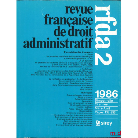 REVUE FRANÇAISE DE DROIT ADMINISTRATIF, Mars-Avril 1986, n° 2