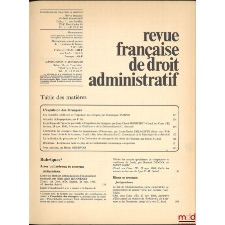 REVUE FRANÇAISE DE DROIT ADMINISTRATIF, Mars-Avril 1986, n° 2