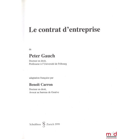 LE CONTRAT D’ENTREPRISE, Adaptation française par Benoît Carron