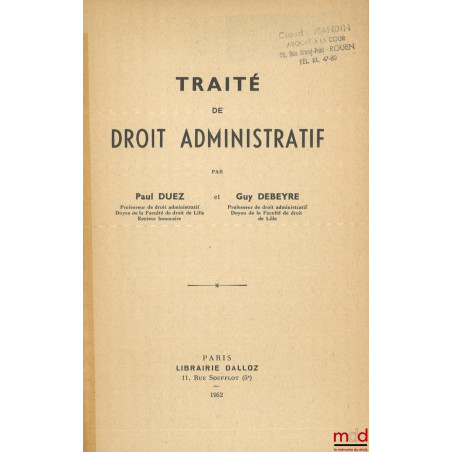 TRAITÉ DE DROIT ADMINISTRATIF