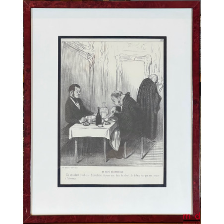 AU CAFÉ D’AGUESSEAU, Lithographie en noir, Série Les gens de justice., n° 23 :«