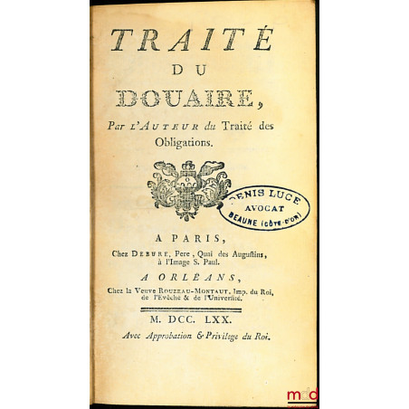 ŒUVRES DE POTHIER : TRAITÉ DU DOUAIRE