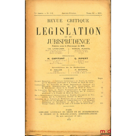 REVUE CRITIQUE DE LÉGISLATION ET DE JURISPRUDENCE n° 1-2, t. LI, 1931