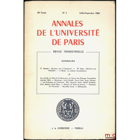 ANNALES DE L’UNIVERSITÉ DE PARIS, 36e Année, n° 3, Juillet-Septembre 1966