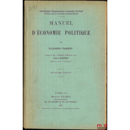 MANUEL D’ÉCONOMIE POLITIQUE, Traduit sur l’édition italienne par Alfred Bonnet (Revue par l’auteur), 2e éd.