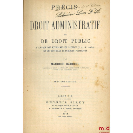 PRÉCIS DE DROIT ADMINISTRATIF ET DE DROIT PUBLIC, 7e éd.