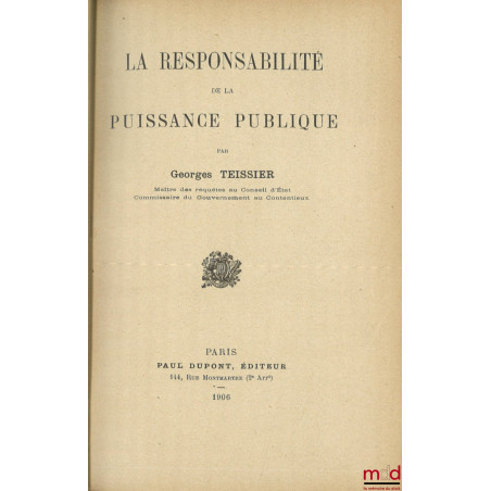 LA RESPONSABILITÉ DE LA PUISSANCE PUBLIQUE