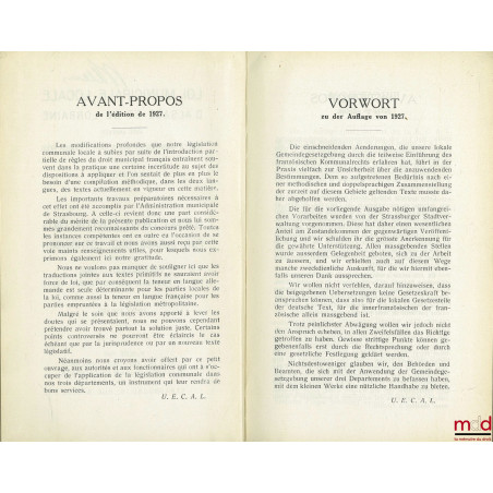 LOI MUNICIPALE LOCALE D?ALSACE ET DE LORRAINE avec annexes textes annotés et mis à jour (février 1935), 2e éd. ; GEMEINDEORDN...