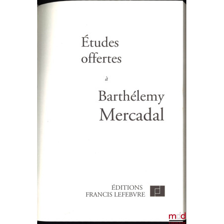 ÉTUDES OFFERTES À BARTHÉLEMY MERCADAL