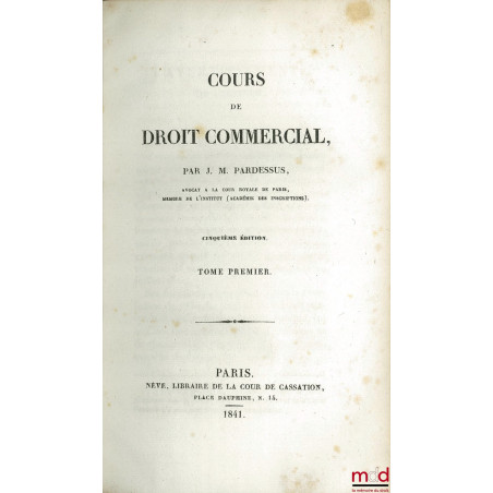 COURS DE DROIT COMMERCIAL, 5e éd.