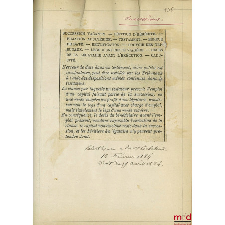 JURISPRUDENCE DE LA 1re CHAMBRE DE LA COUR D’APPEL [IMPÉRIALE] DE PARIS [1863-1898] :1er vol. : 1863 à 1868 ;2e vol. : 1869...