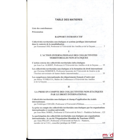 LES COLLECTIVITÉS TERRITORIALES NON-ÉTATIQUES DANS LE SYSTÈME JURIDIQUE INTERNATIONAL, Journée d’études organisée avec le con...