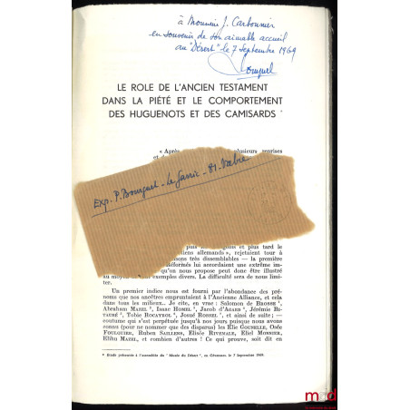 LE RÔLE DE L?ANCIEN TESTAMENT DANS LA PIÉTÉ ET LE COMPORTEMENT DES HUGUENOTS ET DES CAMISARDS, La revue réformée, n° 79, 1969...