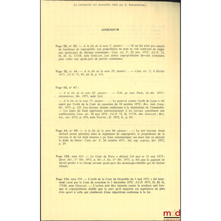 LA COPROPRIÉTÉ DES IMMEUBLES BÂTIS, 2e éd., [Avec] Addendum et Mise à jour