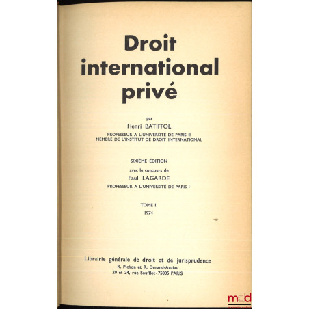 DROIT INTERNATIONAL PRIVÉ, 6e éd.