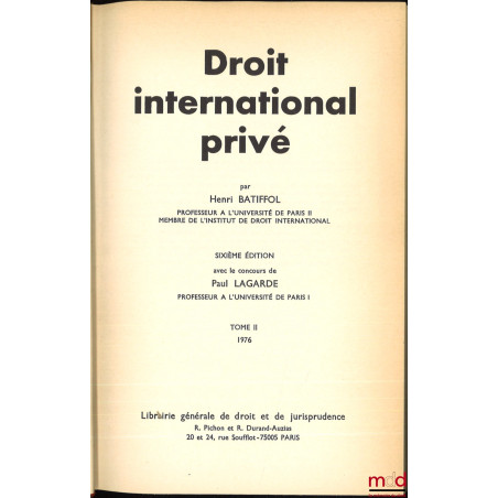 DROIT INTERNATIONAL PRIVÉ, 6e éd.