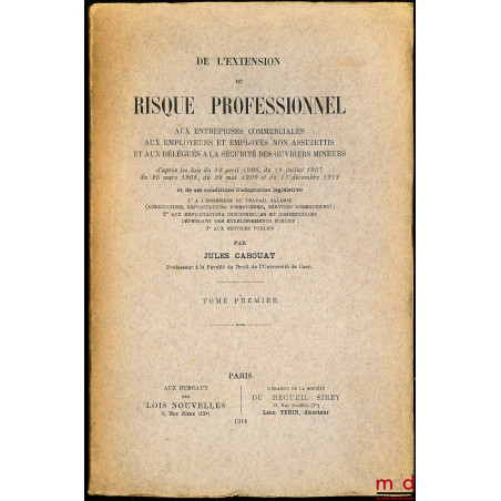 DE L’EXTENSION DU RISQUE PROFESSIONNEL aux entreprises commerciales, aux employeurs et employés non assujettis et aux délégué...