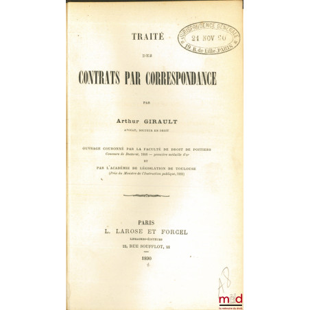 TRAITÉ DES CONTRATS PAR CORRESPONDANCE