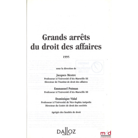 GRANDS ARRÊTS DU DROIT DES AFFAIRES, coll. Grands arrêts