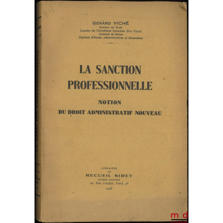LA SANCTION PROFESSIONNELLE, NOTION DU DROIT ADMINISTRATIF NOUVEAU