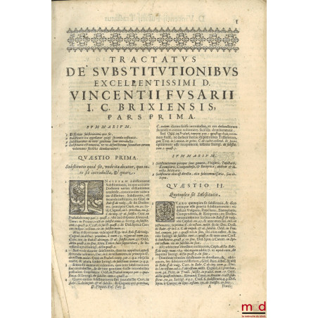 Tractatus de substitutionibus In Duas Partes distinctus, quarum prima continet directa summatim, Hoc est, De Substitutionibus...
