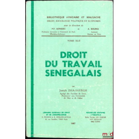 DROIT DU TRAVAIL SÉNÉGALAIS, Bibl. africaine et malgache, t. XLII