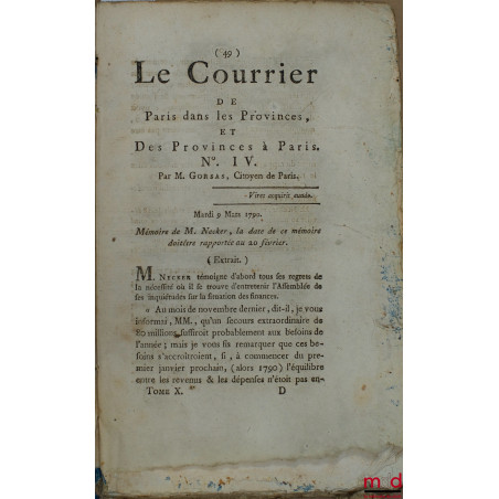 ŒUVRES COMPLÈTES DE L’ABBÉ DE MABLY (t. V manquant)