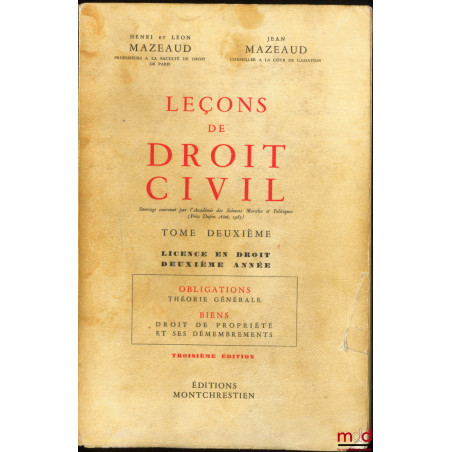 LEÇONS DE DROIT CIVIL :t. I - Nouvelle Licence, Première année : Introduction à l?étude du droit : Droits - Preuves - Person...