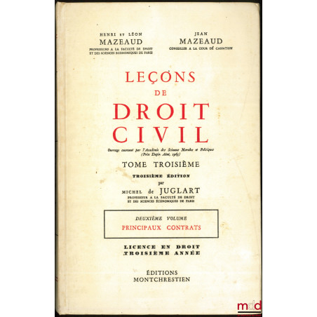 LEÇONS DE DROIT CIVIL :t. I - Nouvelle Licence, Première année : Introduction à l?étude du droit : Droits - Preuves - Person...