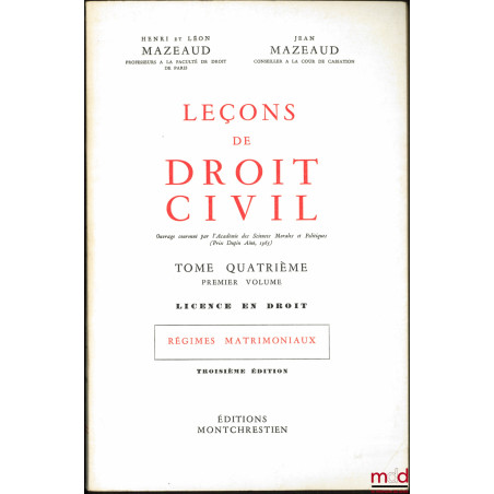 LEÇONS DE DROIT CIVIL :t. I - Nouvelle Licence, Première année : Introduction à l?étude du droit : Droits - Preuves - Person...