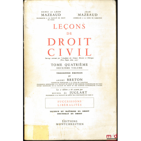 LEÇONS DE DROIT CIVIL :t. I - Nouvelle Licence, Première année : Introduction à l?étude du droit : Droits - Preuves - Person...