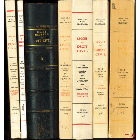 LEÇONS DE DROIT CIVIL :t. I-1er vol. : Introduction à l?étude du droit (5e éd. par M. Juglart, 1972) ; t. I-2e vol : Famill...