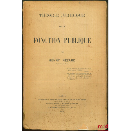 THÉORIE JURIDIQUE DE LA FONCTION PUBLIQUE