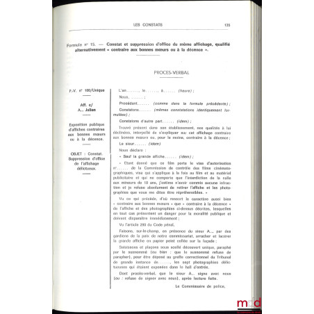 FORMULAIRE DES OFFICIERS DE POLICE JUDICIAIRE. Formulation, Style, Droit