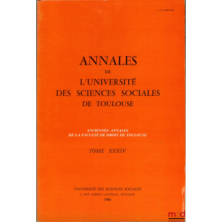 ANNALES DE L’UNIVERSITÉ DES SCIENCES SOCIALES DE TOULOUSE, t. XXXIV