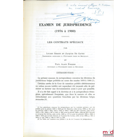 EXAMEN DE JURISPRUDENCE (1976-1980) LES CONTRATS SPÉCIAUX, extrait de la Revue critique de jurisprudence belge