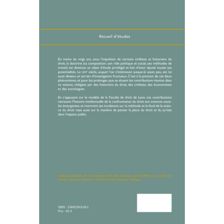 LE RENOUVELLEMENT DES SCIENCES SOCIALES ET JURIDIQUES SOUS LA IIIe RÉPUBLIQUE La Faculté de droit de Lyon Actes du colloq...