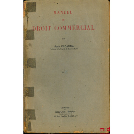 MANUEL DE DROIT COMMERCIAL